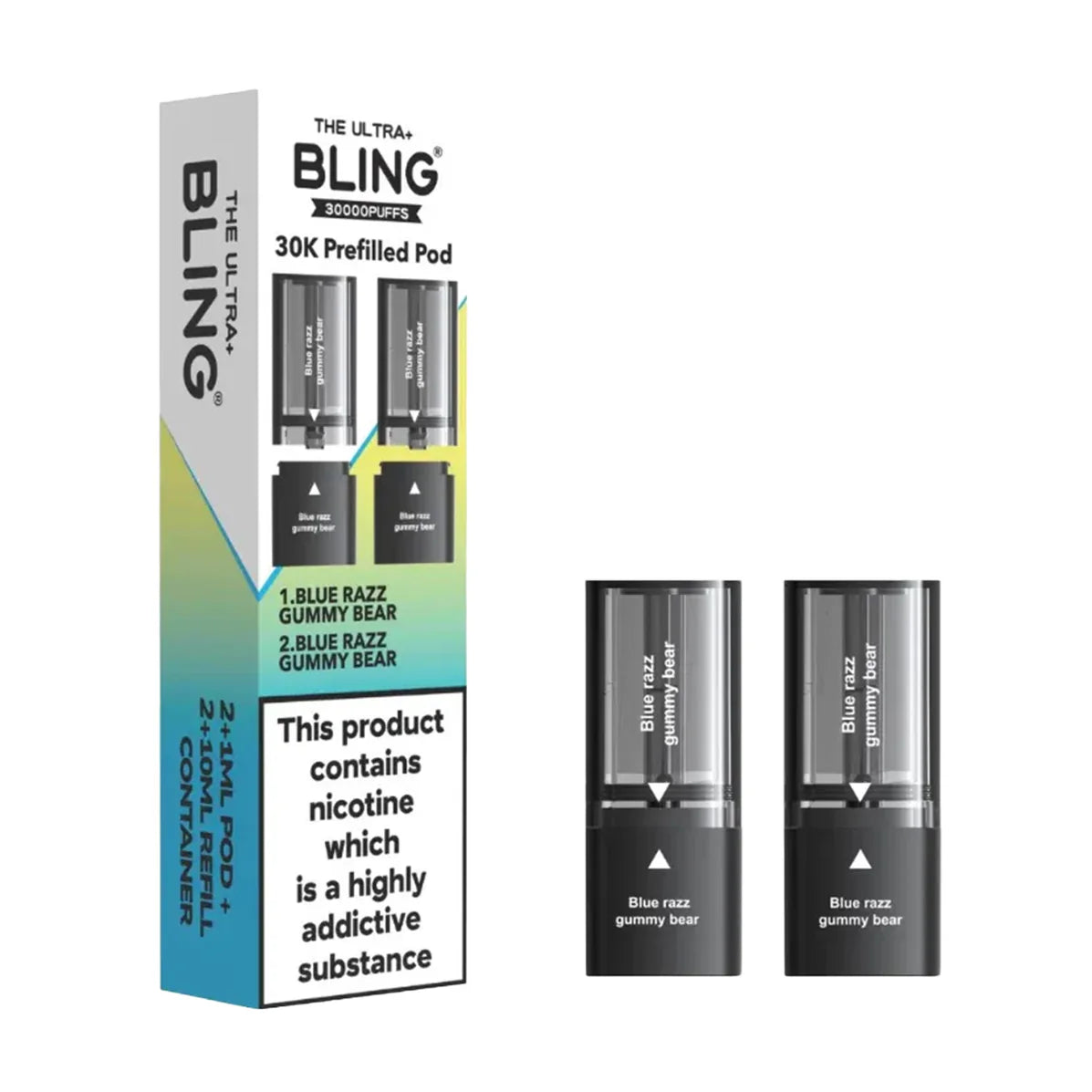 Bling vape pods packaging with two vape pods on a white background