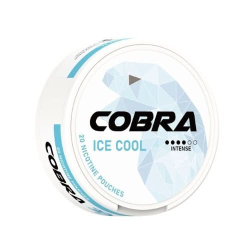 Cobra Nicotine Pouches Ice Cool in a round can, delivering a refreshing icy mint flavour with strong nicotine in a smooth, tobacco-free pouch.