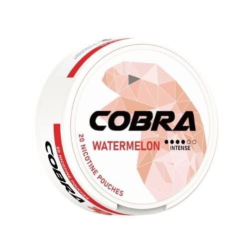 Cobra Nicotine Pouches Watermelon in a round tin, offering a juicy and refreshing watermelon flavour with bold nicotine in a clean, tobacco-free pouch.