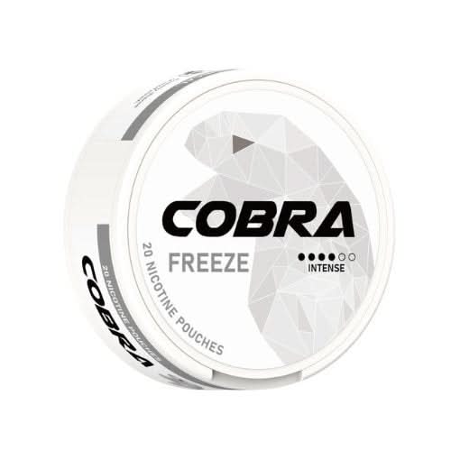 Cobra Nicotine Pouches Freeze in a round tin, offering an ultra-cool menthol blast with bold nicotine strength in a clean, tobacco-free pouch.


