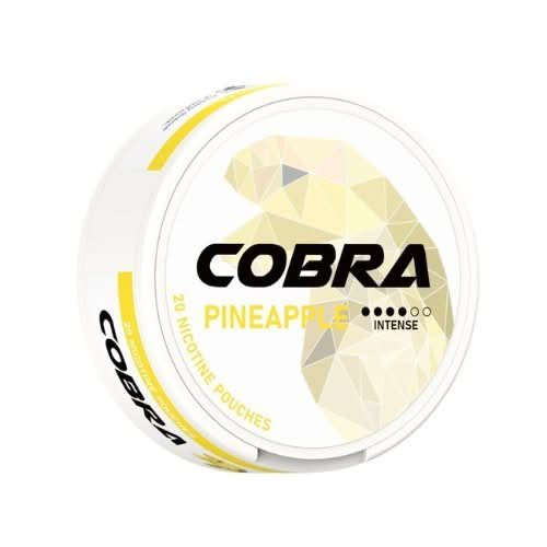 Cobra Nicotine Pouches Pineapple in a round tin, offering a tropical and tangy pineapple flavour with bold nicotine in a clean, tobacco-free pouch.

