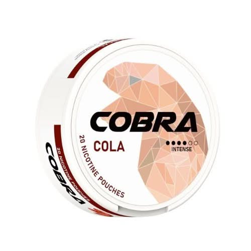 Cobra Nicotine Pouches Cola in a round tin, offering a classic fizzy cola flavour with bold nicotine in a smooth, tobacco-free pouch.