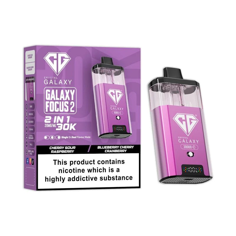 Crystal Galaxy Focus 2 30K Disposable Vape Device - Eliquid Base - Cherry Sour Raspberry / Blueberry Cherry Cranberry