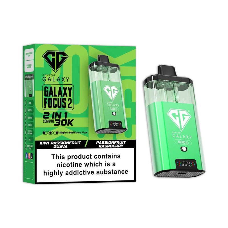 Crystal Galaxy Focus 2 30K Disposable Vape Device - Eliquid Base - Kiwi PassionFruit Guava / Passionfruit Raspberry