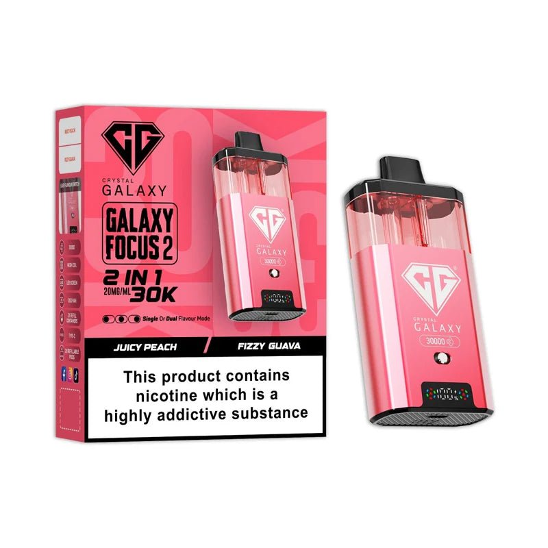 Crystal Galaxy Focus 2 30K Disposable Vape Device - Eliquid Base - Juicy Peach / Fizzy Guava