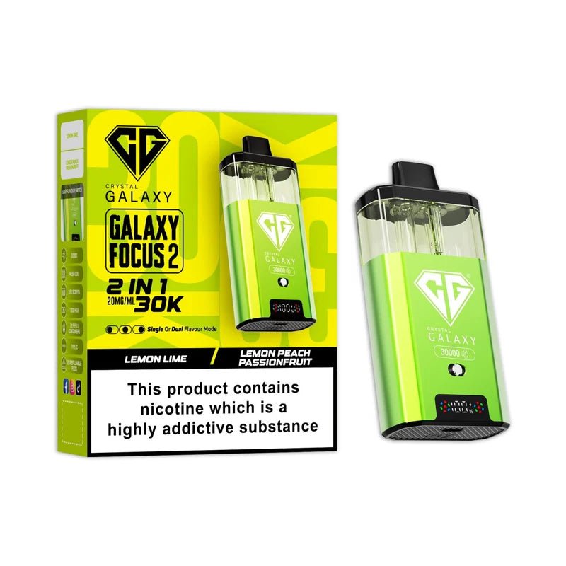 Crystal Galaxy Focus 2 30K Disposable Vape Device - Eliquid Base - Lemon Lime / Lemon Peach Passionfruit