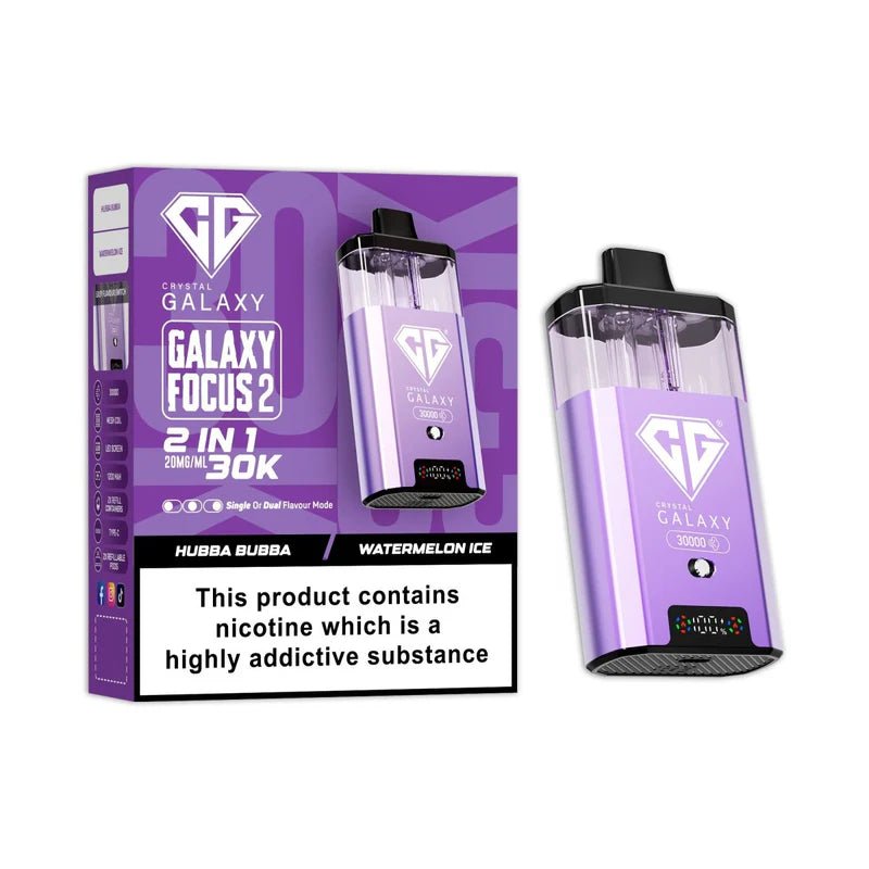 Crystal Galaxy Focus 2 30K Disposable Vape Device - Eliquid Base - Hubba Bubba / Watermelon Ice