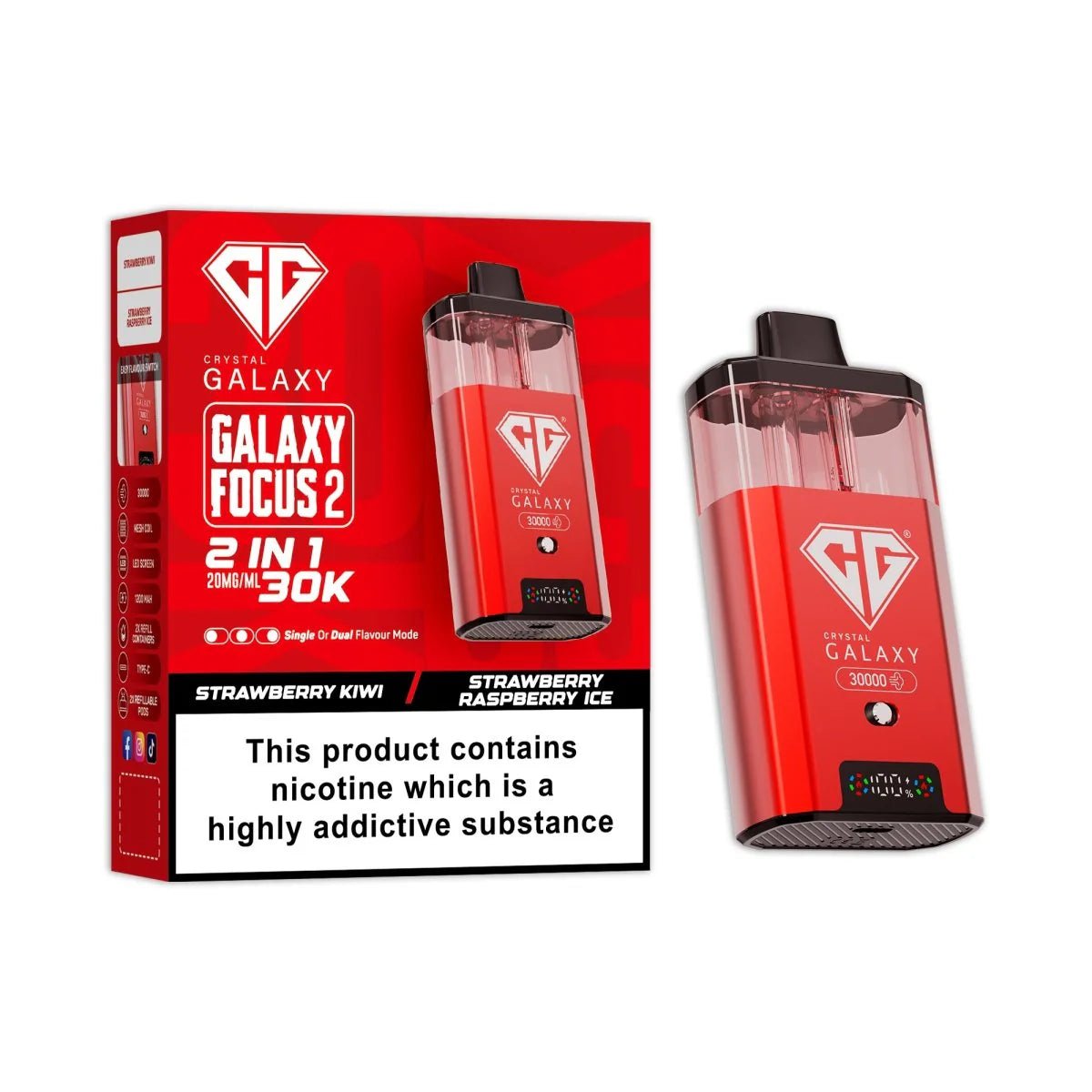 Crystal Galaxy Focus 2 30K Disposable Vape Device - Eliquid Base - Strawberry Kiwi / Strawberry Raspberry Ice