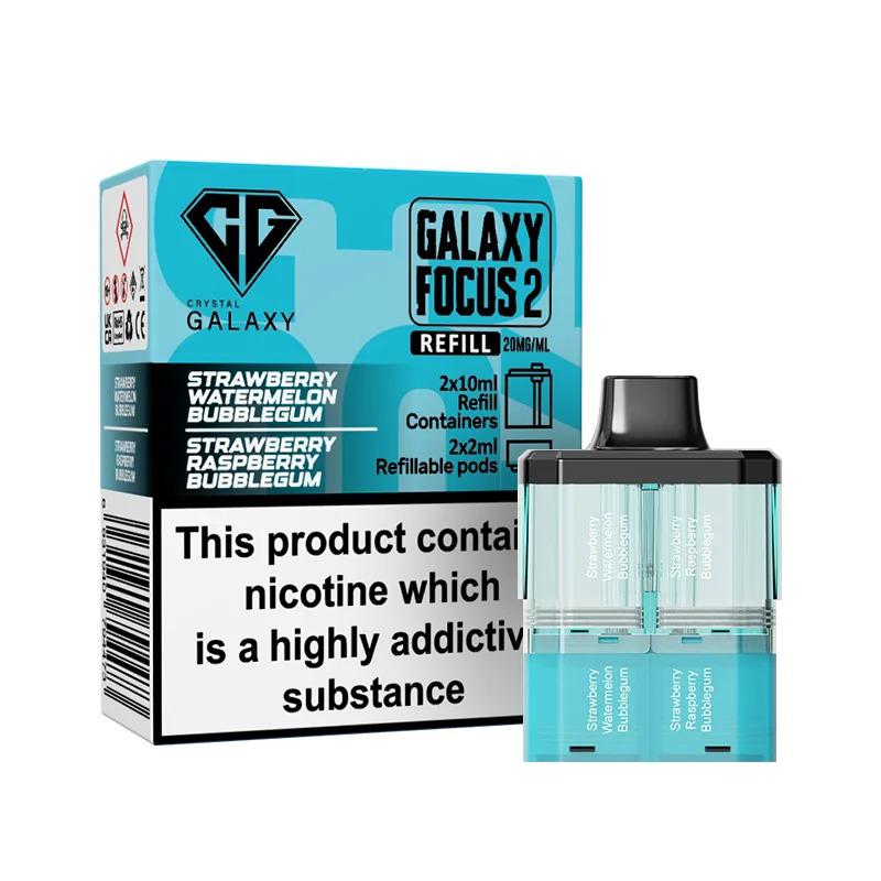 Crystal Galaxy Focus 2 Prefilled Pods - Eliquid Base - Strawberry Watermelon Bubblegum / Strawberry Raspberry Bubblegum