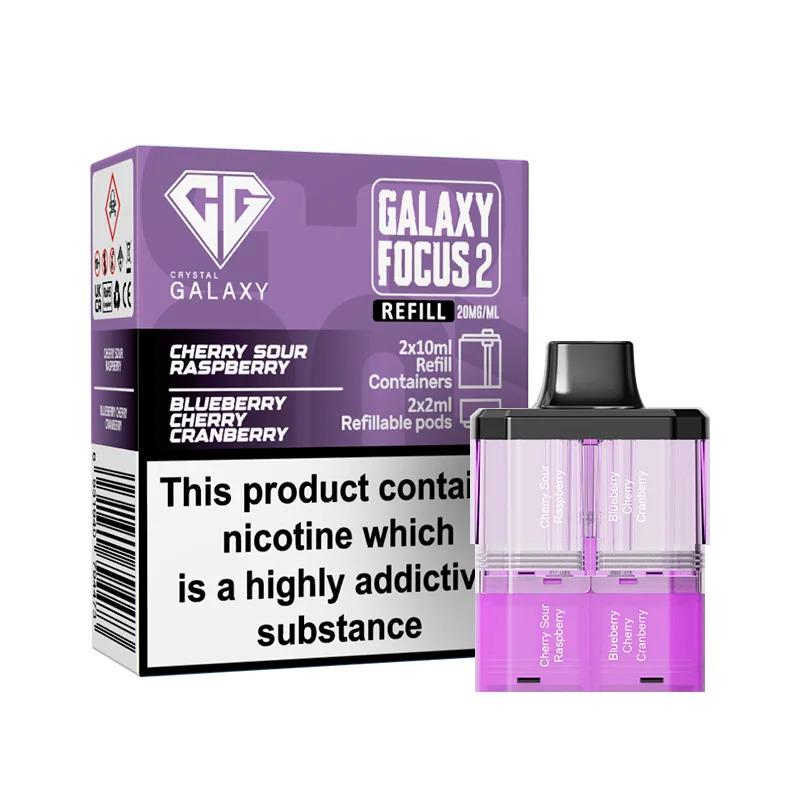 Crystal Galaxy Focus 2 Prefilled Pods - Eliquid Base - Cherry Sour Raspberry / Blueberry Cherry Cranberry
