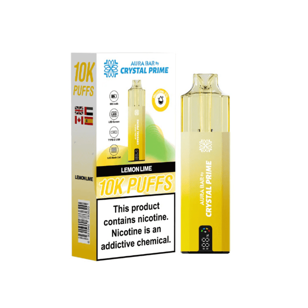 Crystal Prime Aura Bar 10,000 Puffs Prefilled Pod Kit - Eliquid Base - Lemon Lime