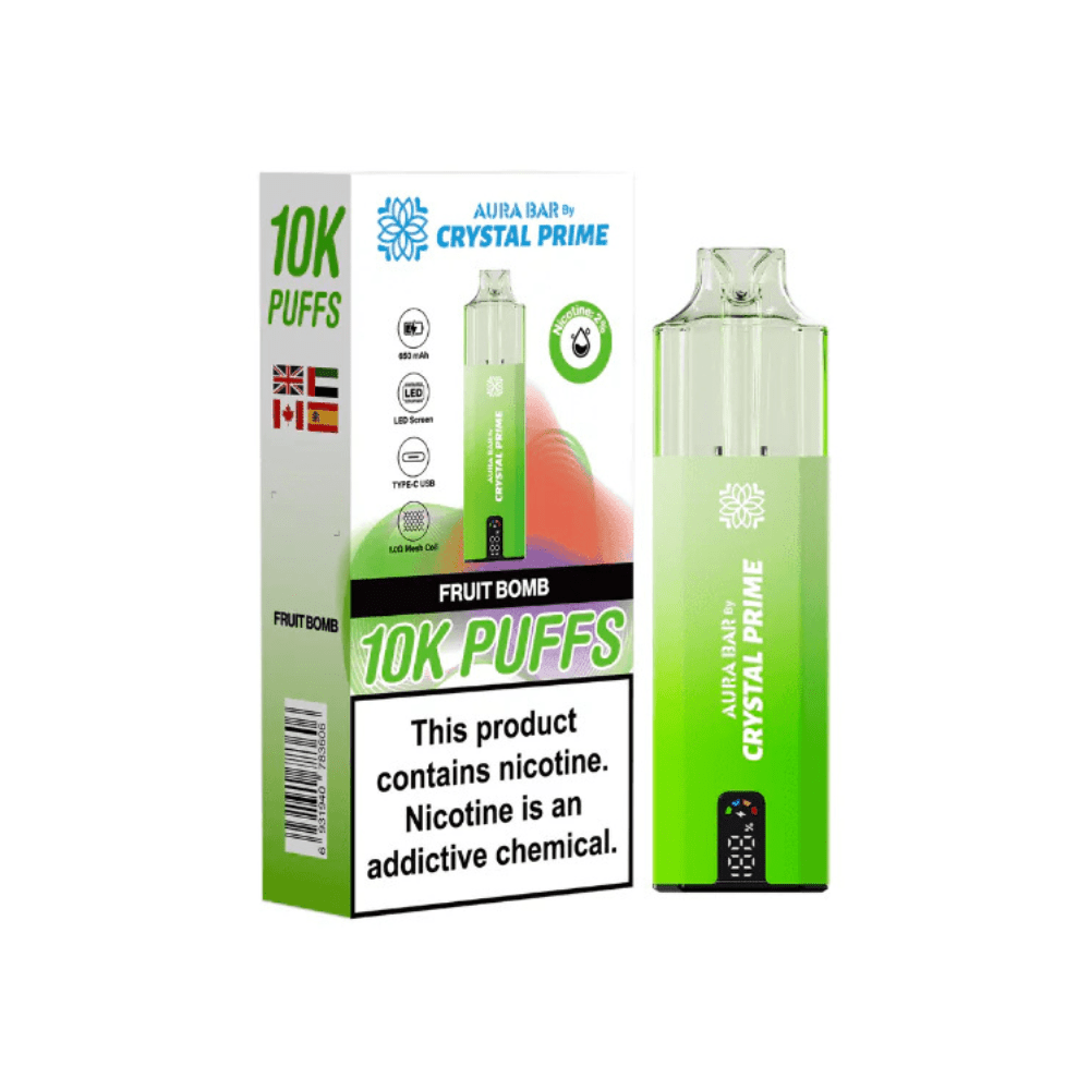 Crystal Prime Aura Bar 10,000 Puffs Prefilled Pod Kit - Eliquid Base - Fruit Bomb