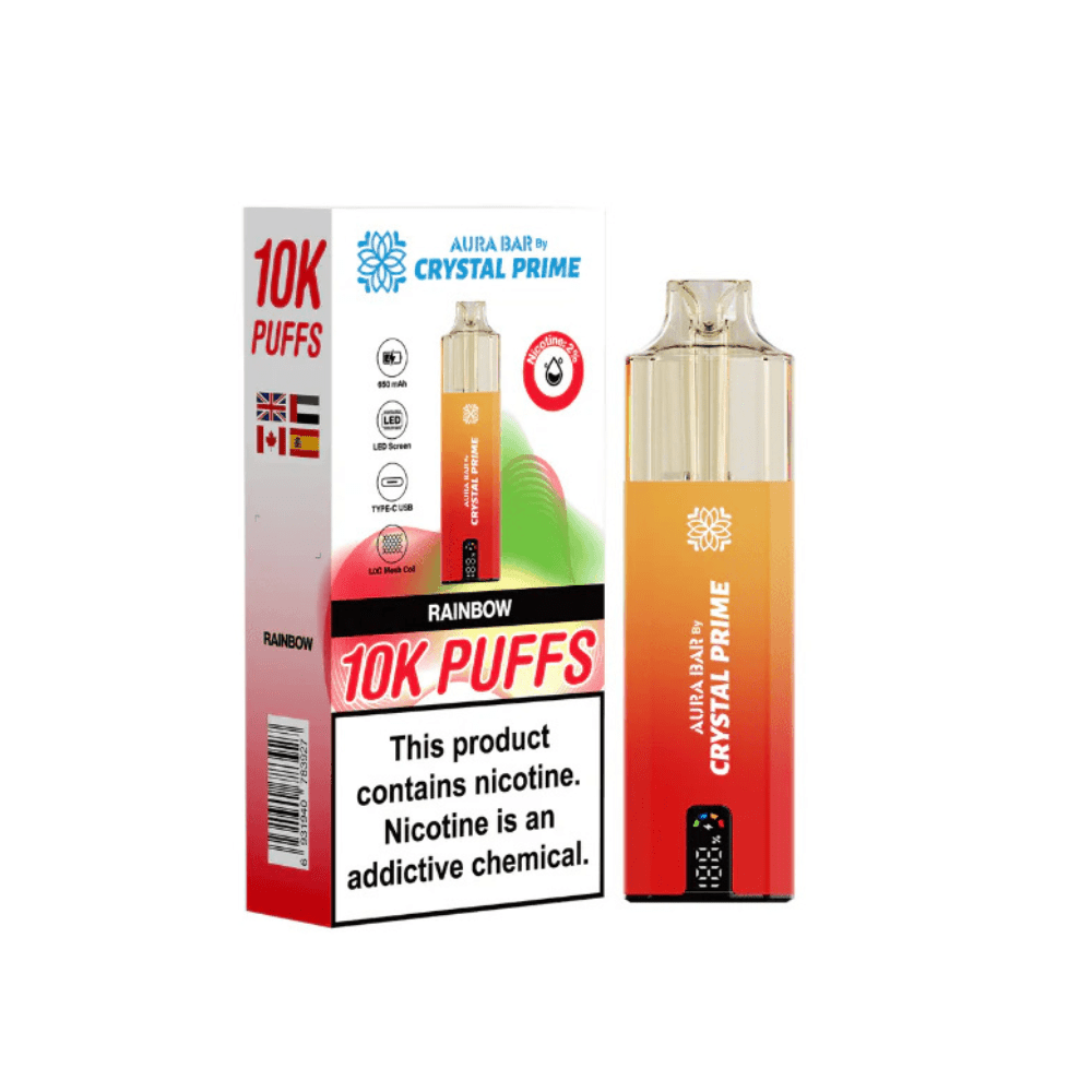 Crystal Prime Aura Bar 10,000 Puffs Prefilled Pod Kit - Eliquid Base - Rainbow