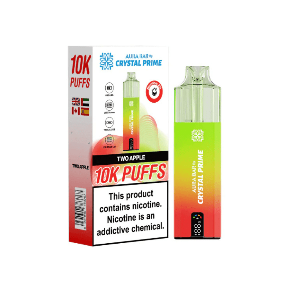 Crystal Prime Aura Bar 10,000 Puffs Prefilled Pod Kit - Eliquid Base - Two Apple