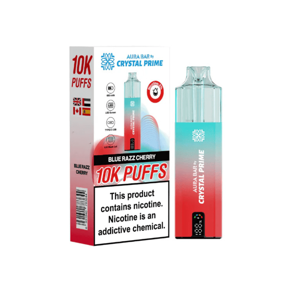 Crystal Prime Aura Bar 10,000 Puffs Prefilled Pod Kit - Eliquid Base - Blue Razz Cherry