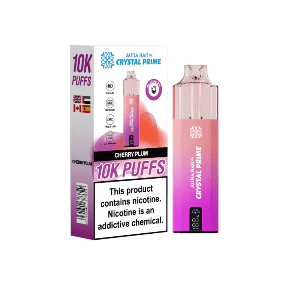Crystal Prime Aura Bar 10,000 Puffs Prefilled Pod Kit - Eliquid Base - Cherry Plum