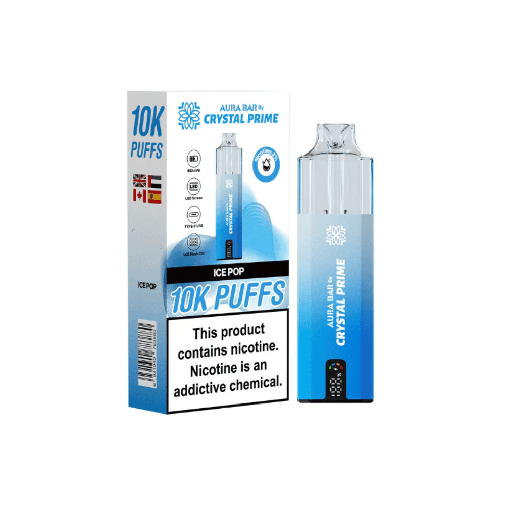 Crystal Prime Aura Bar 10,000 Puffs Prefilled Pod Kit - Eliquid Base - Ice Pop