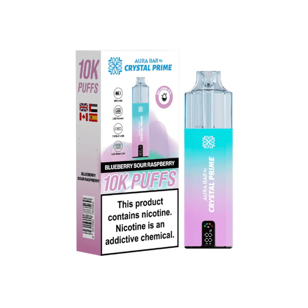 Crystal Prime Aura Bar 10,000 Puffs Prefilled Pod Kit - Eliquid Base - Blueberry Sour Raspberry
