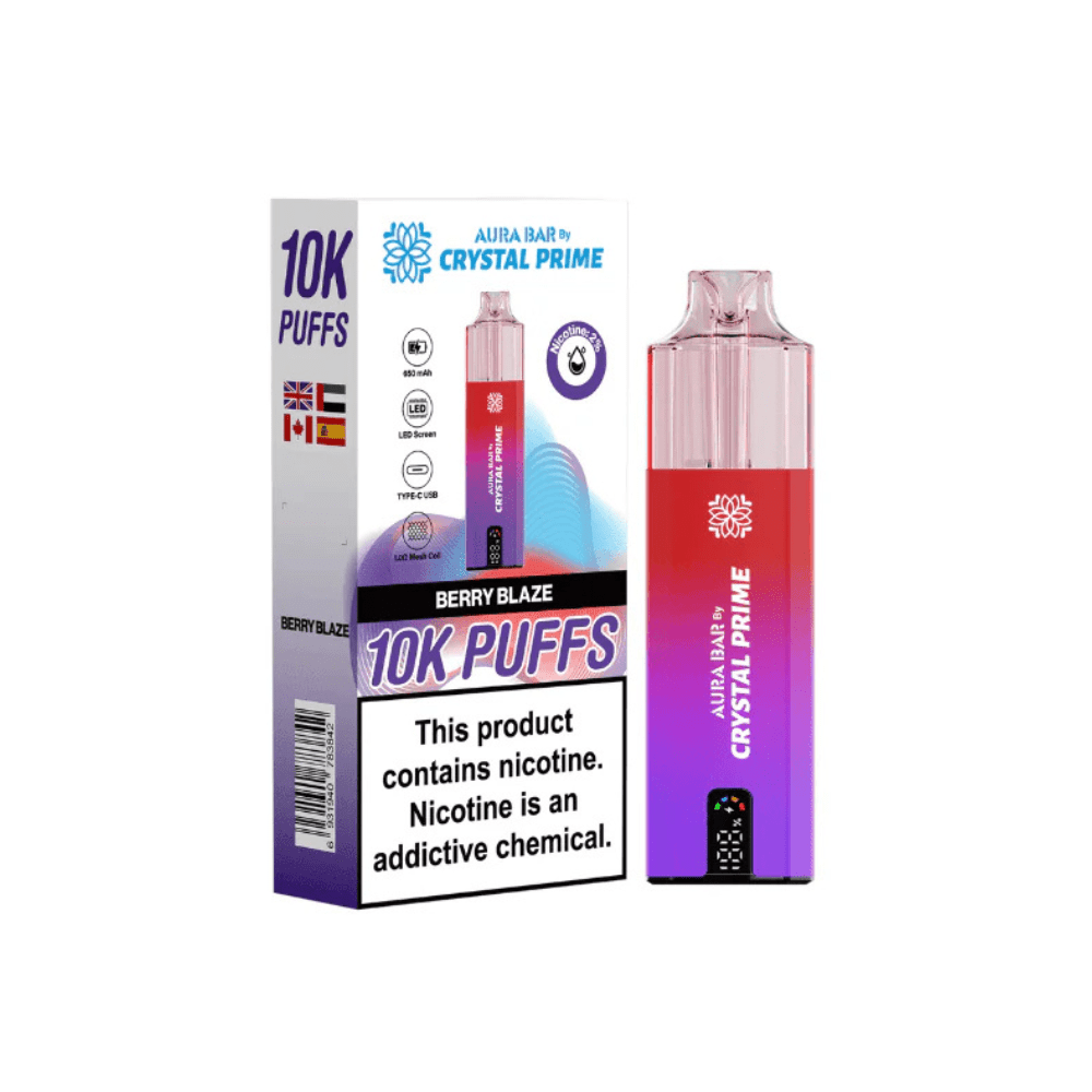 Crystal Prime Aura Bar 10,000 Puffs Prefilled Pod Kit - Eliquid Base - Berry Blaze