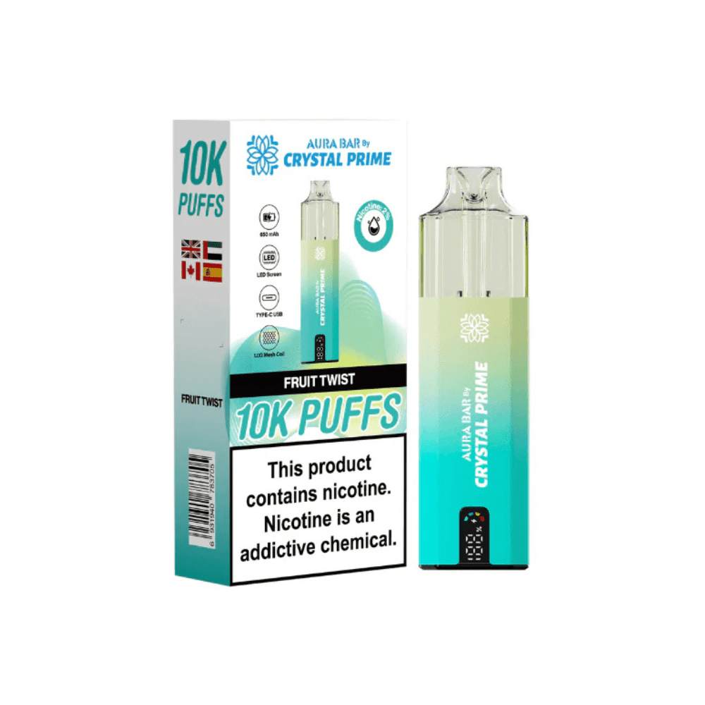 Crystal Prime Aura Bar 10,000 Puffs Prefilled Pod Kit - Eliquid Base - Fruit Twist
