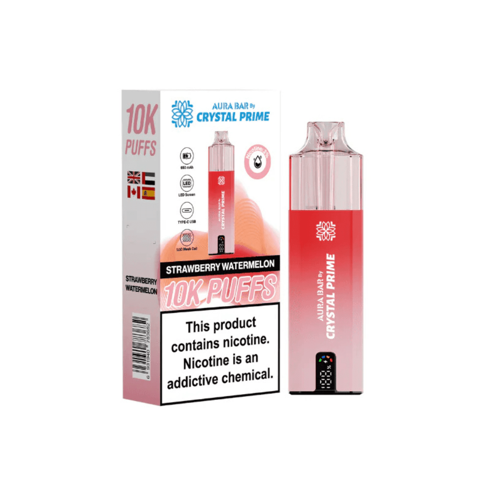 Crystal Prime Aura Bar 10,000 Puffs Prefilled Pod Kit - Eliquid Base - Strawberry Watermelon
