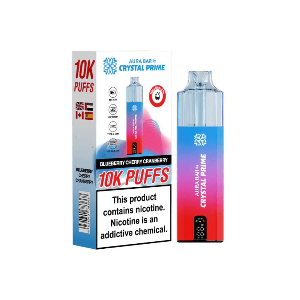 Crystal Prime Aura Bar 10,000 Puffs Prefilled Pod Kit - Eliquid Base - Blueberry Cherry Cranberry