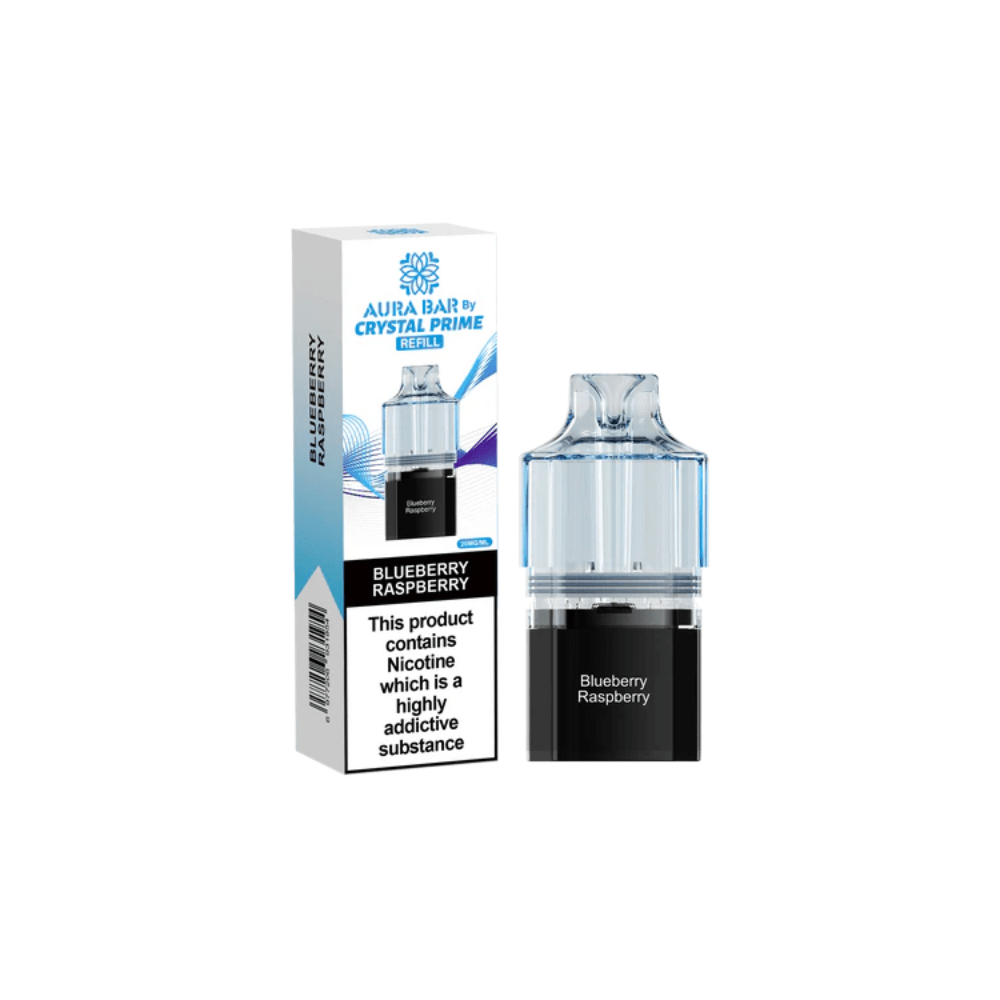 Crystal Prime Aura Bar 10K Prefilled Pods - Eliquid Base - Blueberry Raspberry