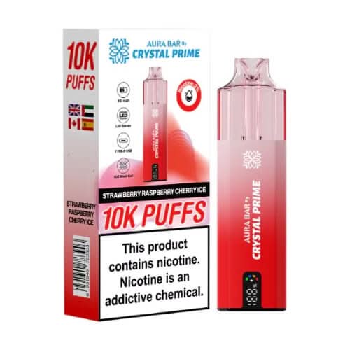 Crystal Prime Aura Bar Twist 10000 Disposable Device - 20MG - Eliquid Base - Strawberry Raspberry Cherry Ice
