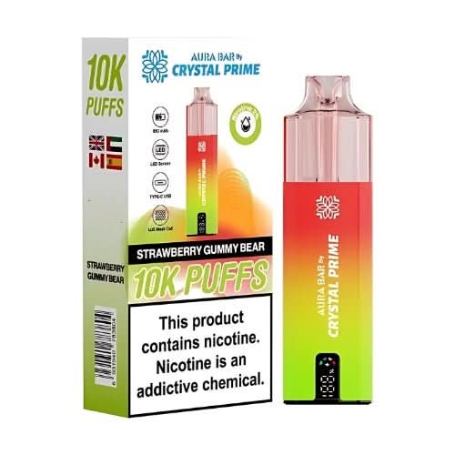 Crystal Prime Aura Bar Twist 10000 Disposable Device 20MG - Pack of 5 - Eliquid Base - Strawberry Gummy Bear