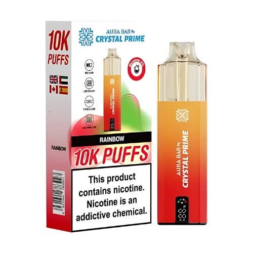 Crystal Prime Aura Bar Twist 10000 Disposable Device 20MG - Pack of 5 - Eliquid Base - Rainbow