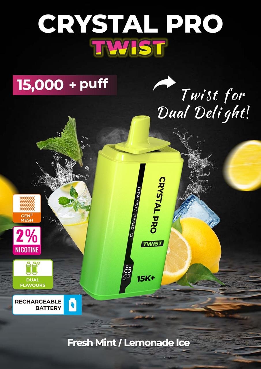 Crystal Pro Plus Twists 15000 Puff Refillable & Rechargeable Vape Device