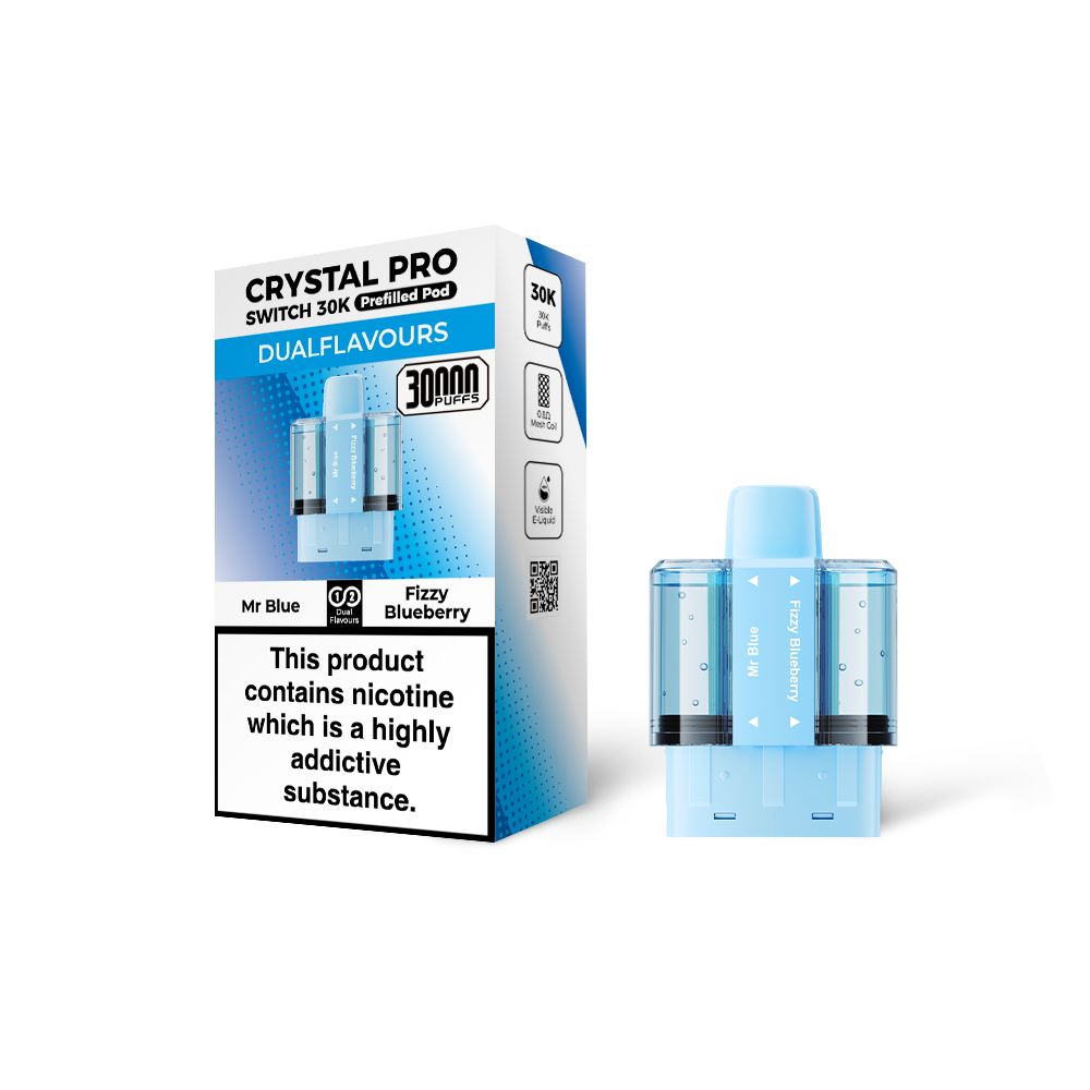 Crystal Pro Switch 30K Prefilled Replacement Pods - Eliquid Base - Mr Blue / Fizzy Blueberry