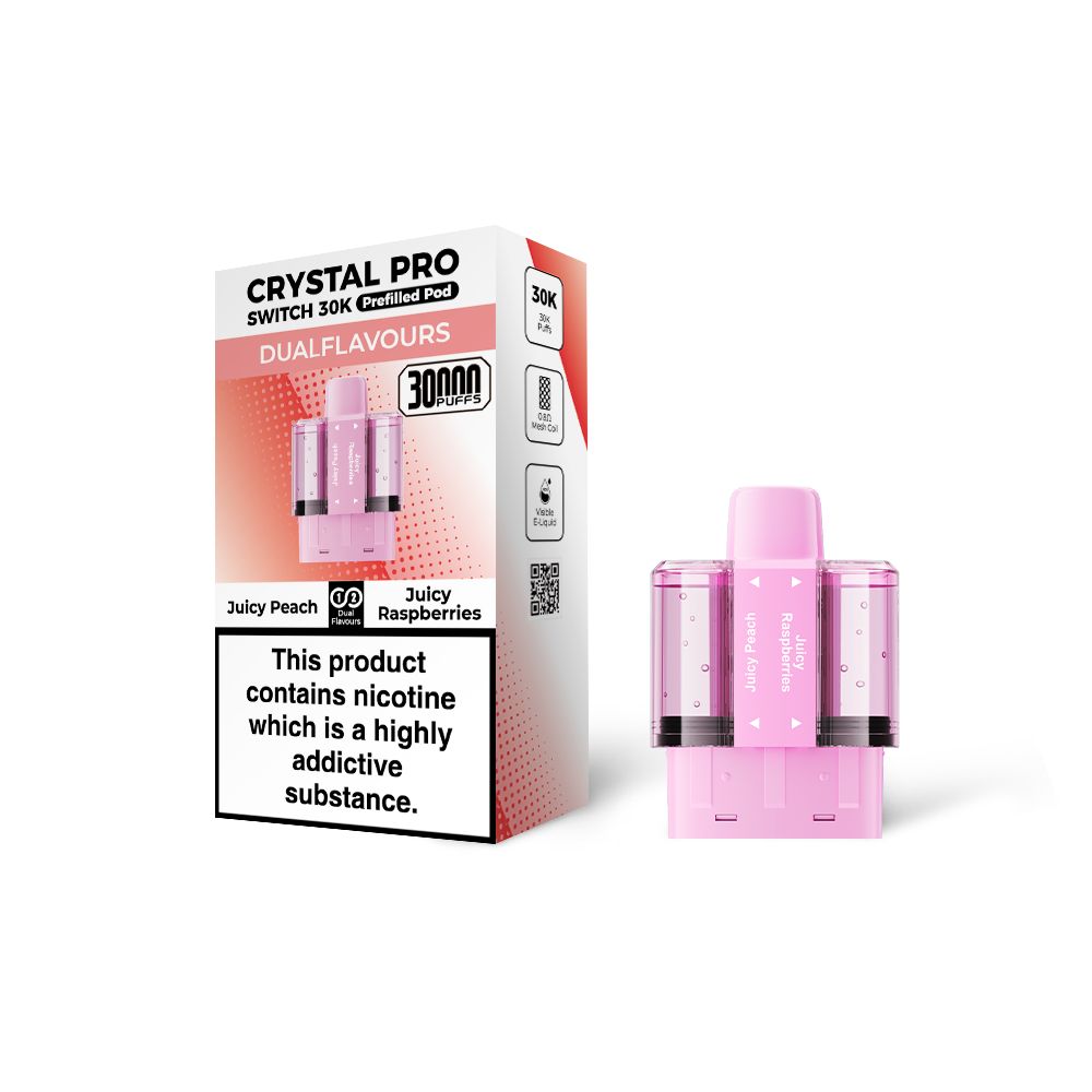 Crystal Pro Switch 30K Prefilled Replacement Pods - Eliquid Base - Juicy Peach / Juicy Raspberries
