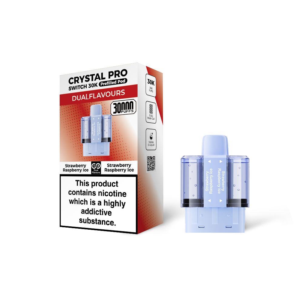 Crystal Pro Switch 30K Prefilled Replacement Pods - Eliquid Base - Strawberry Raspberry Ice / Strawberry Raspberry Ice