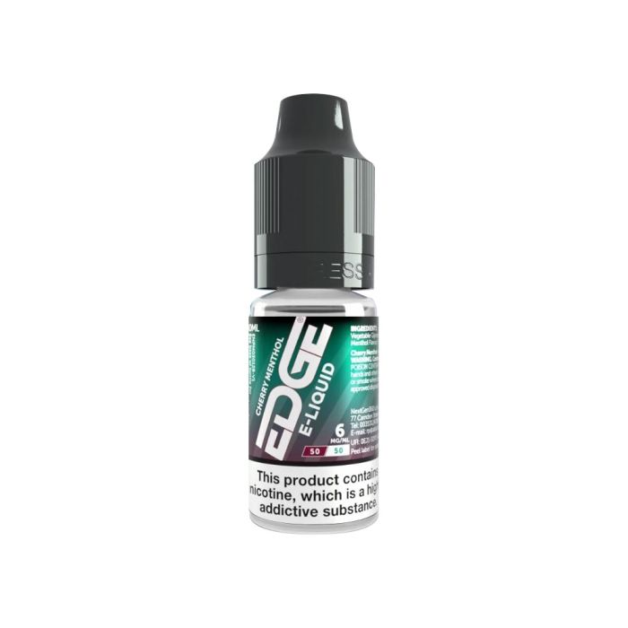 Clear e-liquid bottle with black cap on a white background