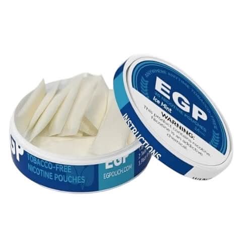 EGP Nicotine Pouches in a round can, offering smooth tobacco-free nicotine options in 9mg and 14mg strengths for clean and discreet use.