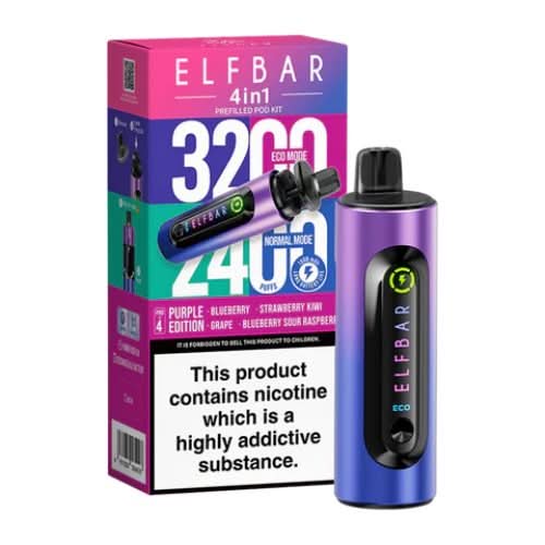 Elf Bar 4 in 1 prefilled pod kit  (3200 Puffs)  - Purple Edition