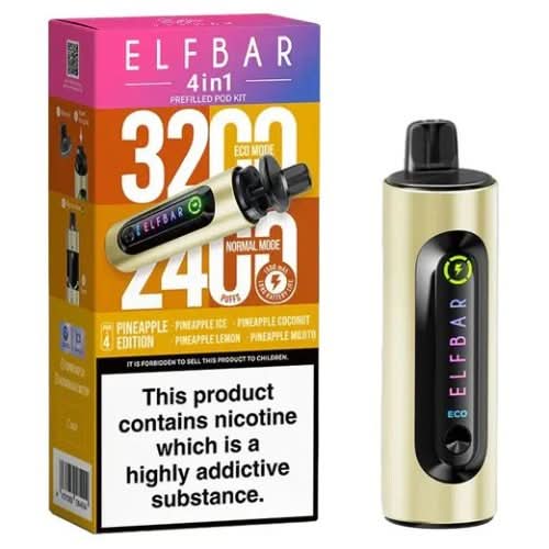 Elf Bar 4 in 1 prefilled pod kit (3200 Puffs) Pack of 5 - Eliquid Base - Pineapple Edition
