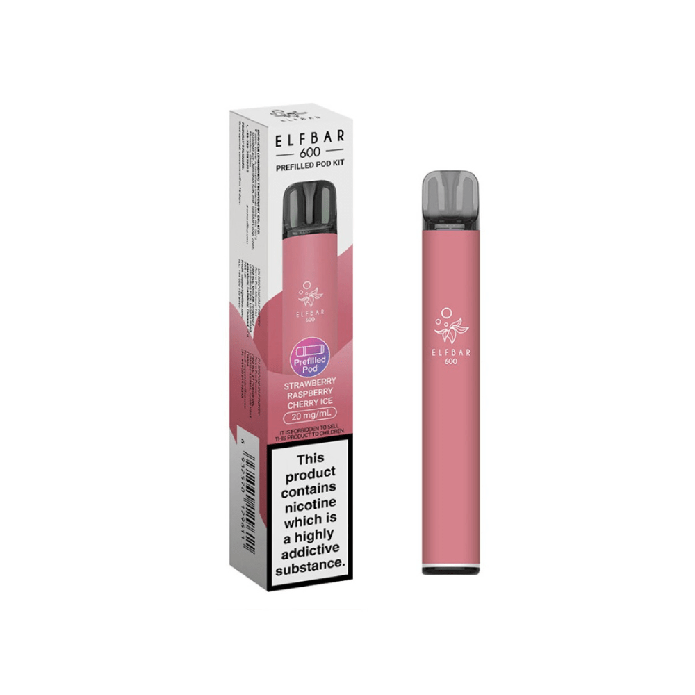 ELF BAR 600 Pre - Filled Pod Kit - Eliquid Base - Strawberry Raspberry Cherry Ice