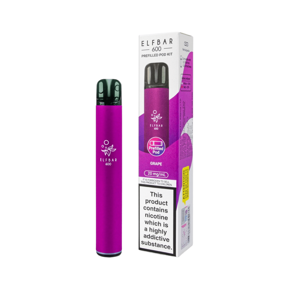 ELF Bar 600 Prefilled Disposable Vape Pod Device - Eliquid Base - Grape