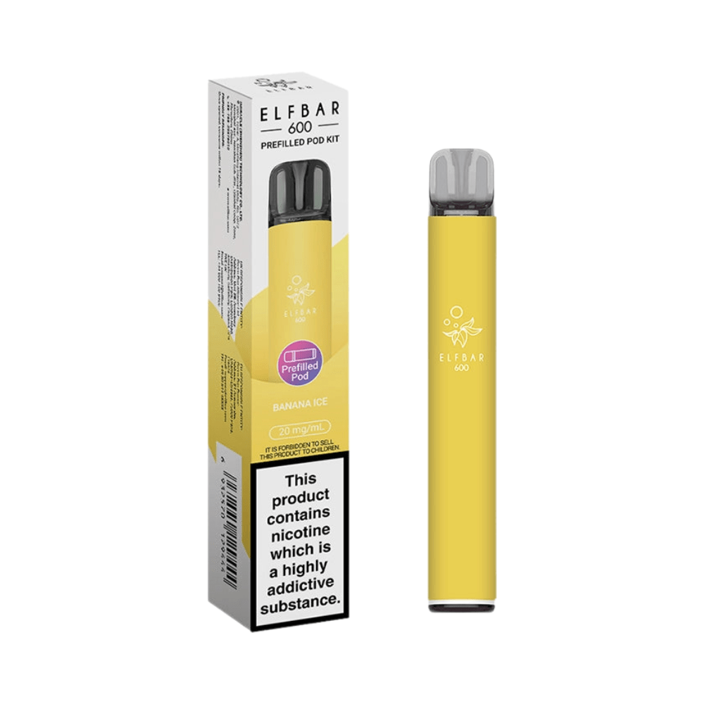 ELF Bar 600 Prefilled Disposable Vape Pod Device - Eliquid Base - Banana Ice