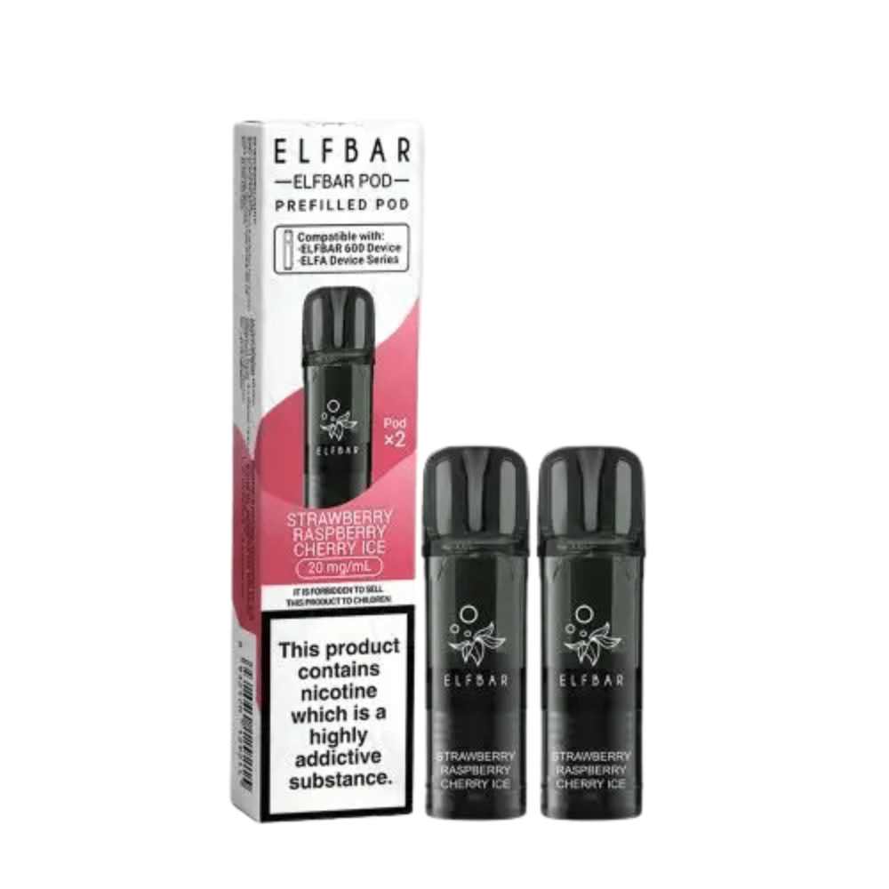 Elf Bar 600 Prefilled Pods Pack of 2 - Eliquid Base - Strawberry Raspberry Cherry Ice