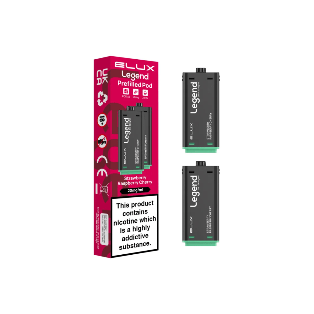 Elux Legend 1500 Prefilled Pods - Eliquid Base - Strawberry Raspberry Cherry