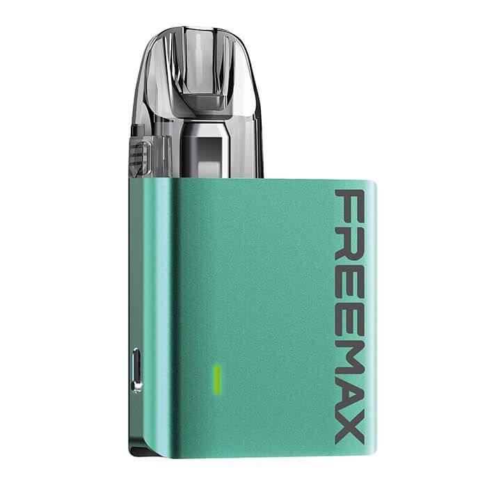 Green Freemax vaping device on a white background