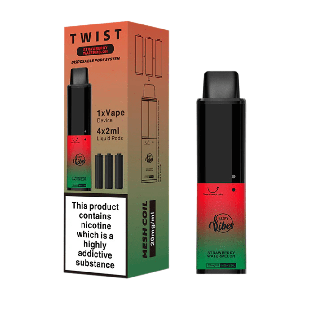 Happy Vibes Twist 2400 Disposable Vape Device - Eliquid Base - Strawberry watermelon