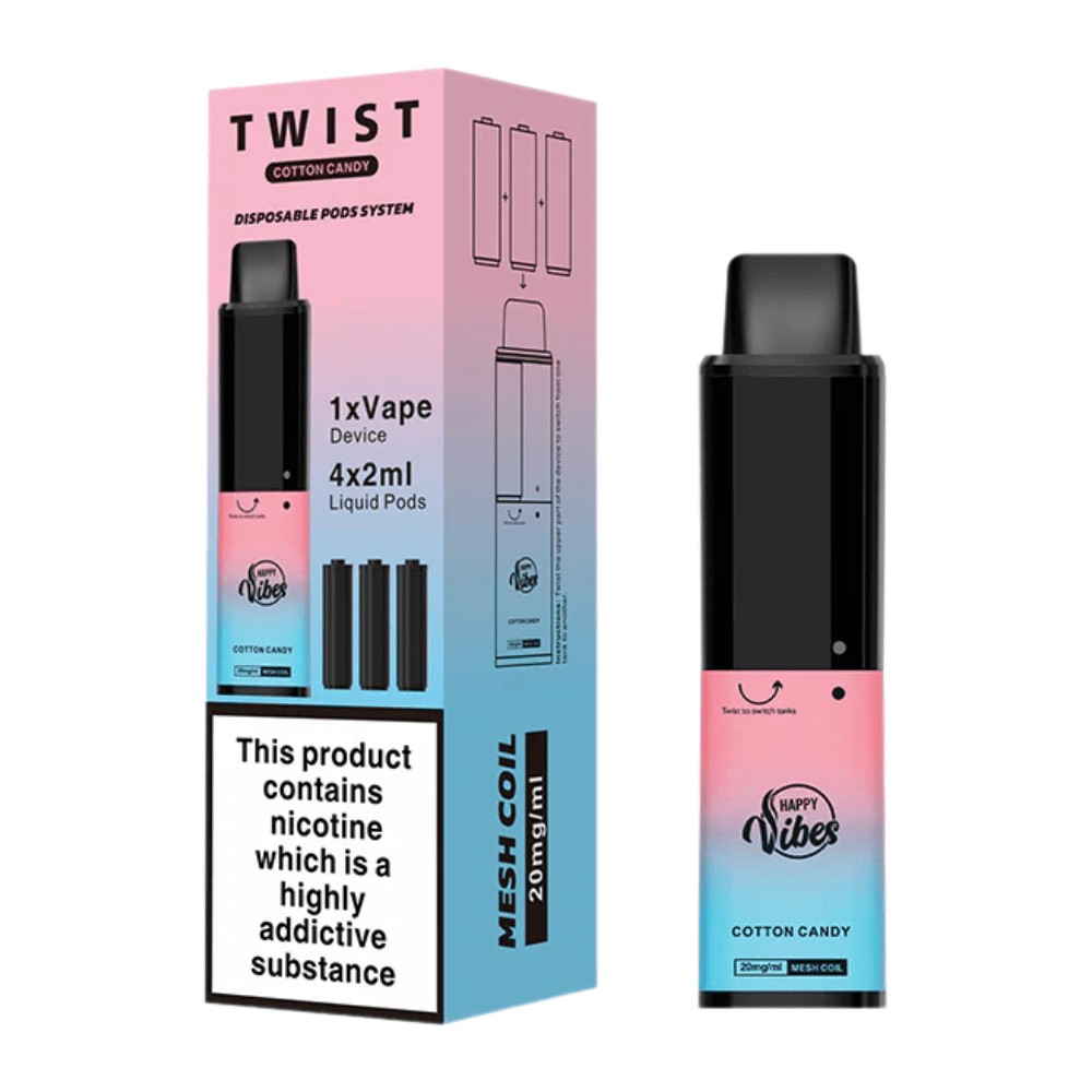 Happy Vibes Twist 2400 Disposable Vape Device - Eliquid Base - Cotton Candy