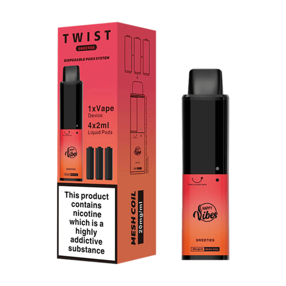 Happy Vibes Twist 2400 Disposable Vape Device - Eliquid Base - Sweeties