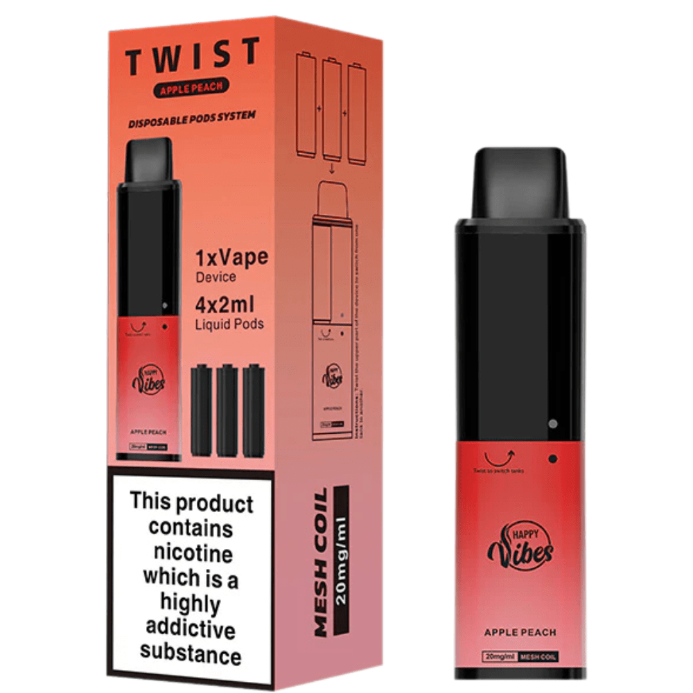 Happy Vibes Twist 2400 Disposable Vape Device - Eliquid Base - Apple Peach