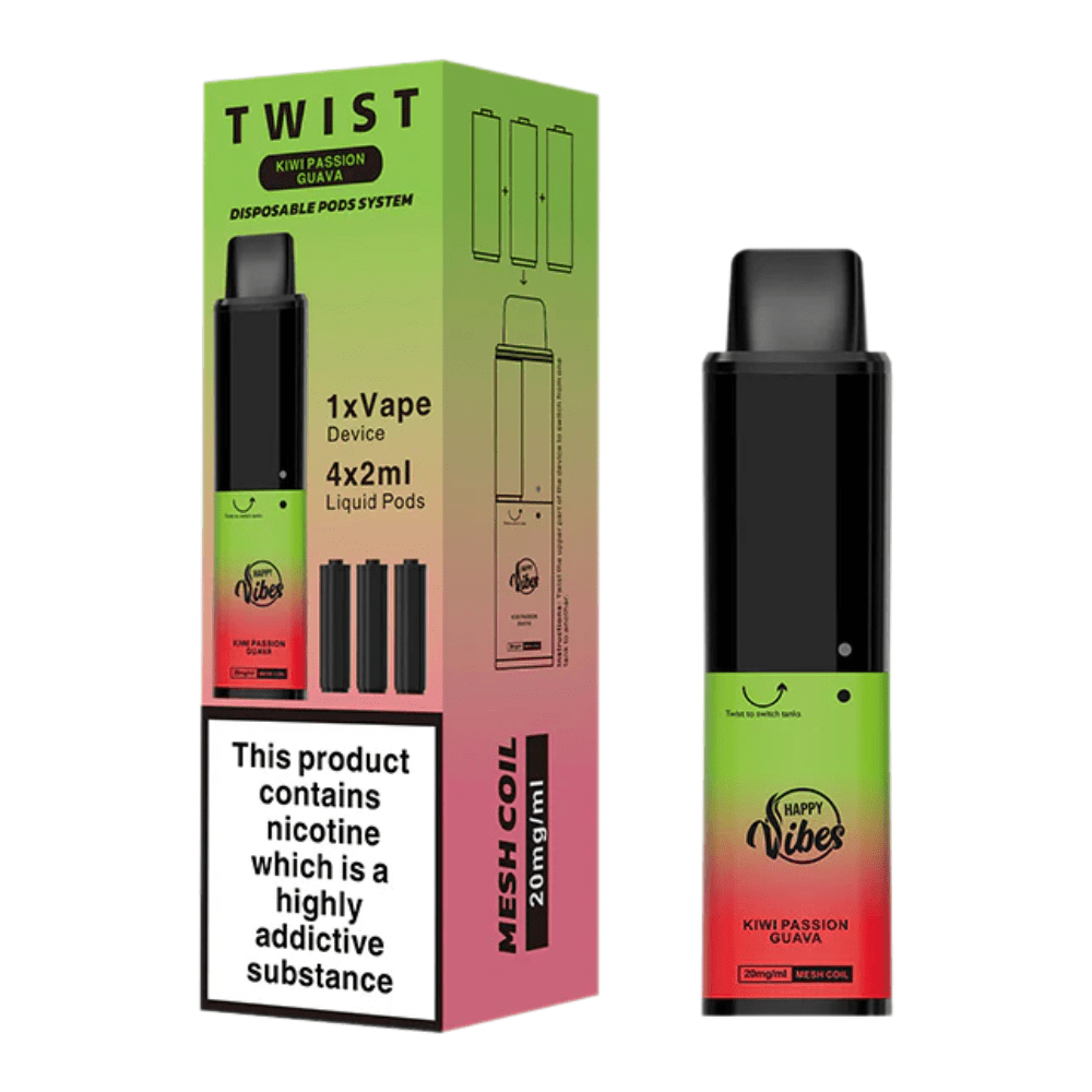 Happy Vibes Twist 2400 Disposable Vape Device - Eliquid Base - Kiwi Passion Guava
