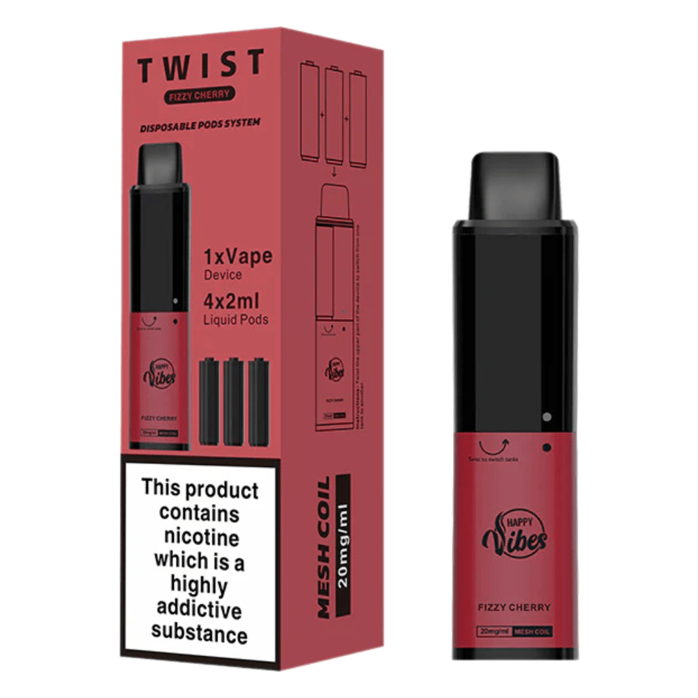 Happy Vibes Twist 2400 Disposable Vape Device - Eliquid Base - Fizzy Cherry